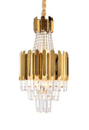 Bethel Gold Chandelier in Stainless Steel & Crystal