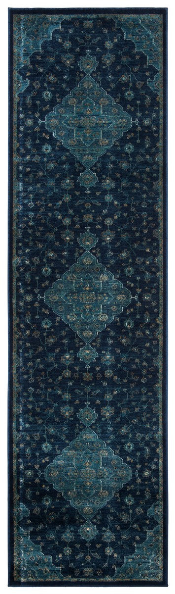 Vintage 873 Traditional Power Loomed 72% Viscose 15% Cotton 13% Polyester Rug Navy / Teal