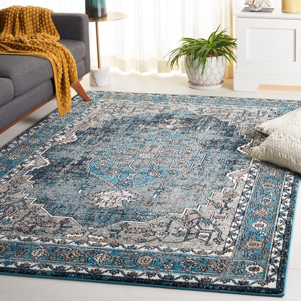 Safavieh Vintage Hamadan 210 Power Loomed Traditional Rug Blue / Ivory 9' x 12'