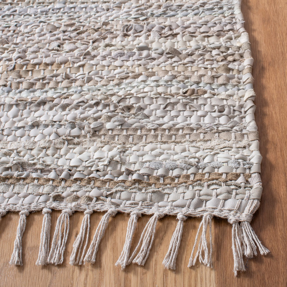 Vintage Leather 501 Contemporary Flat Weave 90% Recycled Leather, 10% Cotton Rug Beige