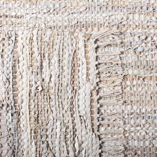Vintage Leather 501 Contemporary Flat Weave 90% Recycled Leather, 10% Cotton Rug Beige