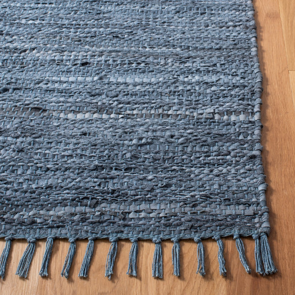 Vintage Leather 501 Contemporary Flat Weave 90% Recycled Leather, 10% Cotton Rug Blue / Grey