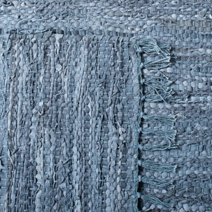 Vintage Leather 501 Contemporary Flat Weave 90% Recycled Leather, 10% Cotton Rug Blue / Grey