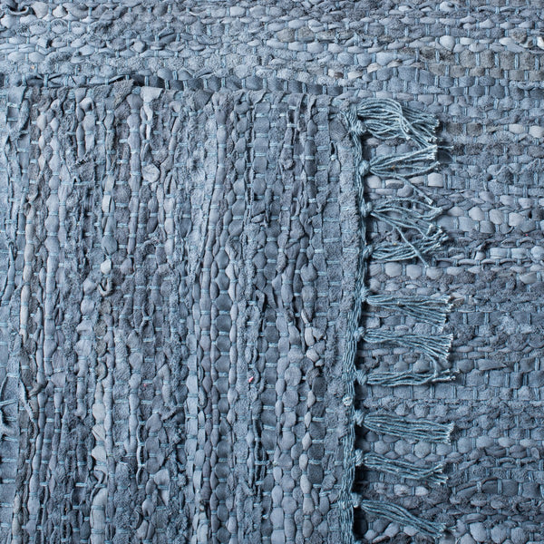 Vintage Leather 501 Contemporary Flat Weave 90% Recycled Leather, 10% Cotton Rug Blue / Grey
