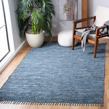 Vintage Leather 501 Contemporary Flat Weave 90% Recycled Leather, 10% Cotton Rug Blue / Grey