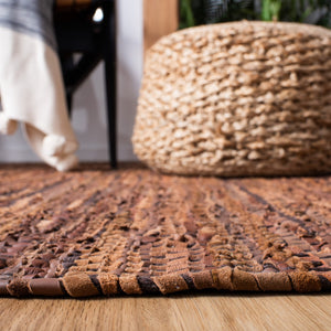 Vintage Leather 501 Contemporary Flat Weave 90% Recycled Leather, 10% Cotton Rug Light Brown