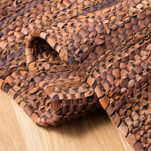 Vintage Leather 501 Contemporary Flat Weave 90% Recycled Leather, 10% Cotton Rug Light Brown