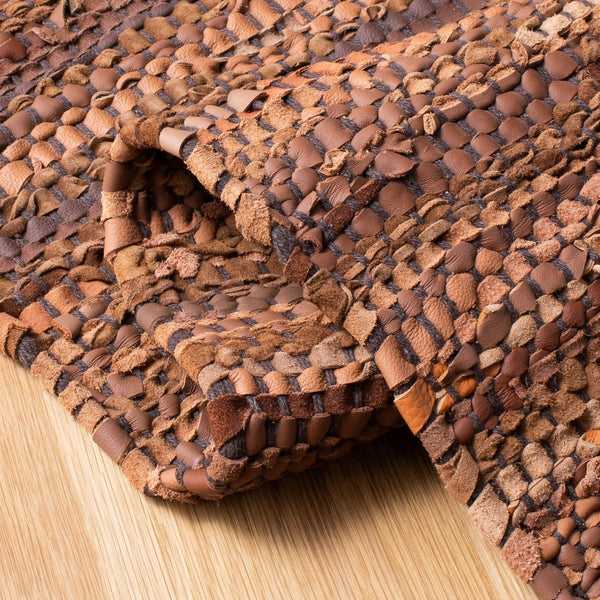 Vintage Leather 501 Contemporary Flat Weave 90% Recycled Leather, 10% Cotton Rug Light Brown