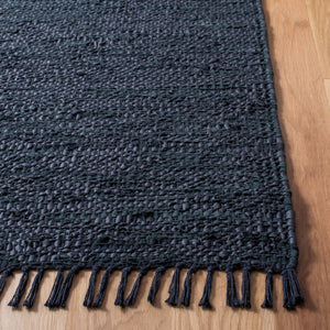 Vintage Leather 501 Contemporary Flat Weave 90% Recycled Leather, 10% Cotton Rug Black