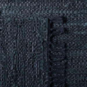 Vintage Leather 501 Contemporary Flat Weave 90% Recycled Leather, 10% Cotton Rug Black
