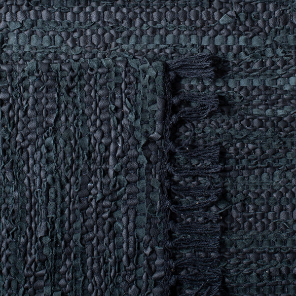Vintage Leather 501 Contemporary Flat Weave 90% Recycled Leather, 10% Cotton Rug Black