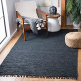 Vintage Leather 501 Contemporary Flat Weave 90% Recycled Leather, 10% Cotton Rug Black