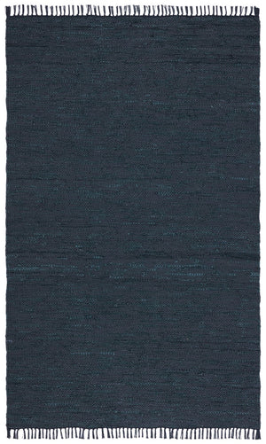 Vintage Leather 501 Contemporary Flat Weave 90% Recycled Leather, 10% Cotton Rug Black