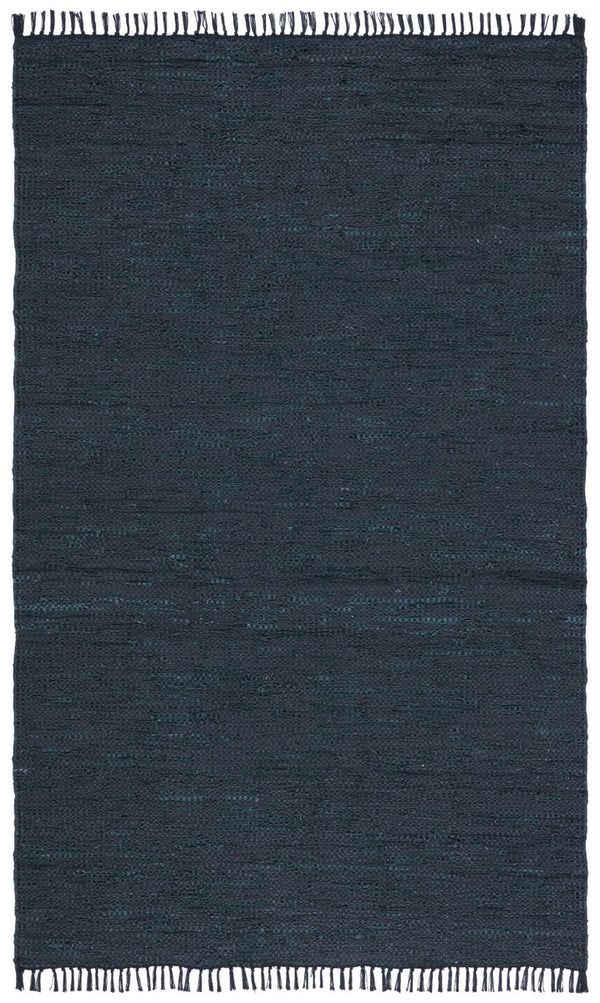 Vintage Leather 501 Contemporary Flat Weave 90% Recycled Leather, 10% Cotton Rug Black