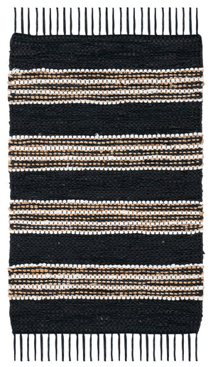 Vintage Leather 601 Hand Woven Pile Content: 70% Leather 30% Jute | Overall Content: 70% Leather 25% Jute 10% Cotton 0 Rug Black / Natural PILE CONTENT: 70% LEATHER 30% JUTE | OVERALL CONTENT: 70% LEATHER 25% JUTE 10% COTTON VTL601Z-2