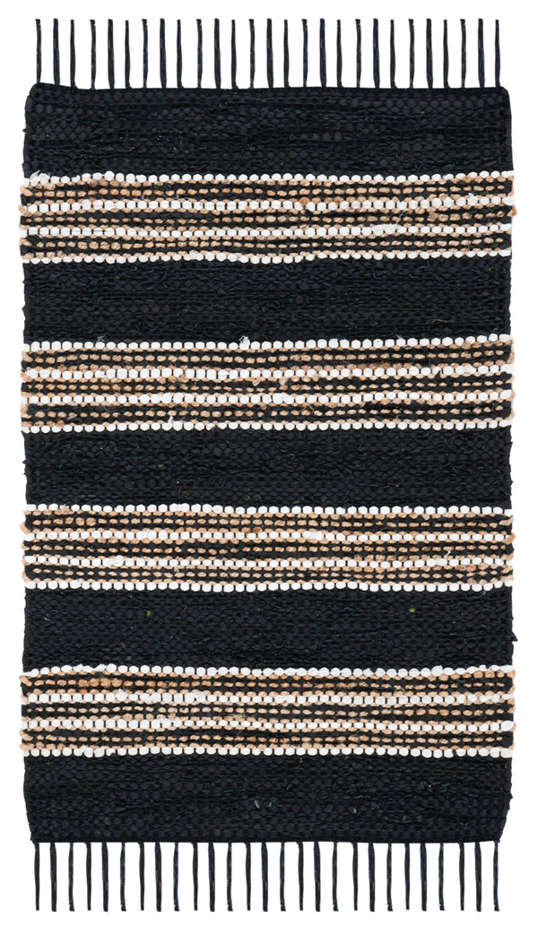 Vintage Leather 601 Hand Woven Pile Content: 70% Leather 30% Jute | Overall Content: 70% Leather 25% Jute 10% Cotton 0 Rug Black / Natural PILE CONTENT: 70% LEATHER 30% JUTE | OVERALL CONTENT: 70% LEATHER 25% JUTE 10% COTTON VTL601Z-2