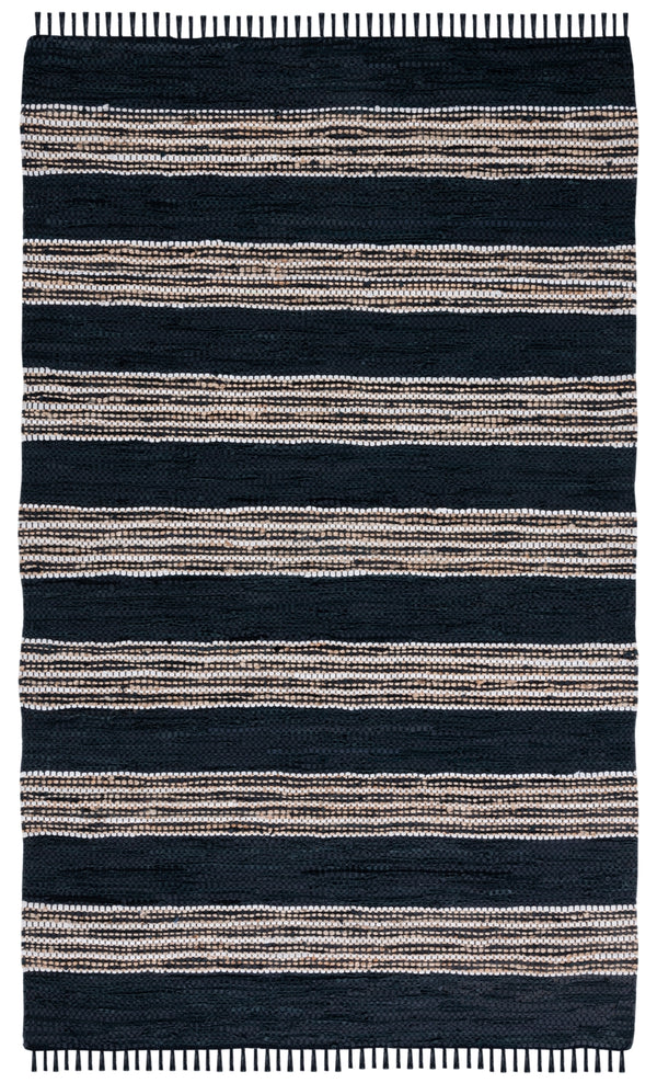 Vintage Leather 601 Hand Woven Pile Content: 70% Leather 30% Jute | Overall Content: 70% Leather 25% Jute 10% Cotton 0 Rug Black / Natural PILE CONTENT: 70% LEATHER 30% JUTE | OVERALL CONTENT: 70% LEATHER 25% JUTE 10% COTTON VTL601Z-5