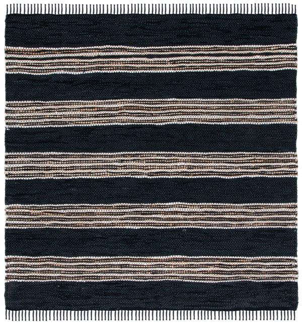 Vintage Leather 601 Hand Woven Pile Content: 70% Leather 30% Jute | Overall Content: 70% Leather 25% Jute 10% Cotton 0 Rug Black / Natural PILE CONTENT: 70% LEATHER 30% JUTE | OVERALL CONTENT: 70% LEATHER 25% JUTE 10% COTTON VTL601Z-6SQ
