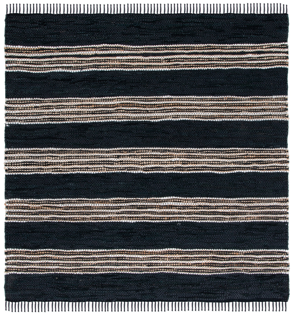 Vintage Leather 601 Hand Woven Pile Content: 70% Leather 30% Jute | Overall Content: 70% Leather 25% Jute 10% Cotton 0 Rug Black / Natural PILE CONTENT: 70% LEATHER 30% JUTE | OVERALL CONTENT: 70% LEATHER 25% JUTE 10% COTTON VTL601Z-6SQ