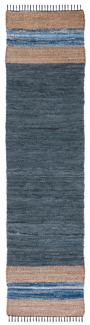 Vintage Leather 601 Hand Woven Pile Content: 70% Leather 30% Jute | Overall Content: 70% Leather 25% Jute 10% Cotton 0 Rug Blue / Natural PILE CONTENT: 70% LEATHER 30% JUTE | OVERALL CONTENT: 70% LEATHER 25% JUTE 10% COTTON VTL602M-29