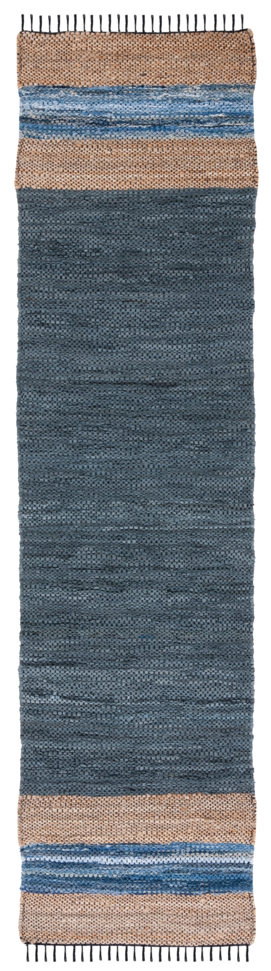 Vintage Leather 601 Hand Woven Pile Content: 70% Leather 30% Jute | Overall Content: 70% Leather 25% Jute 10% Cotton 0 Rug Blue / Natural PILE CONTENT: 70% LEATHER 30% JUTE | OVERALL CONTENT: 70% LEATHER 25% JUTE 10% COTTON VTL602M-29
