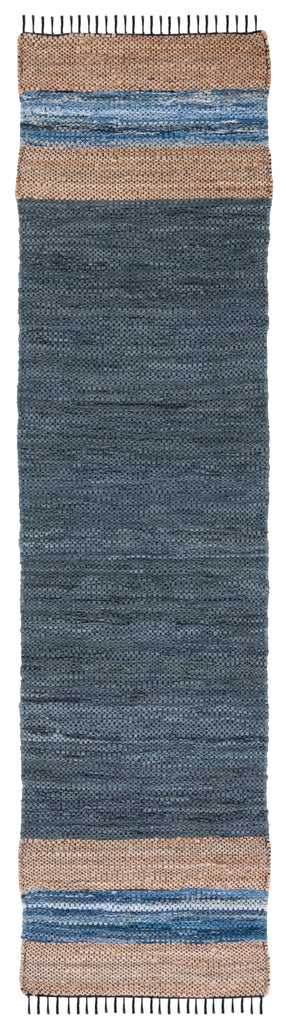Vintage Leather 601 Hand Woven Pile Content: 70% Leather 30% Jute | Overall Content: 70% Leather 25% Jute 10% Cotton 0 Rug Blue / Natural PILE CONTENT: 70% LEATHER 30% JUTE | OVERALL CONTENT: 70% LEATHER 25% JUTE 10% COTTON VTL602M-29
