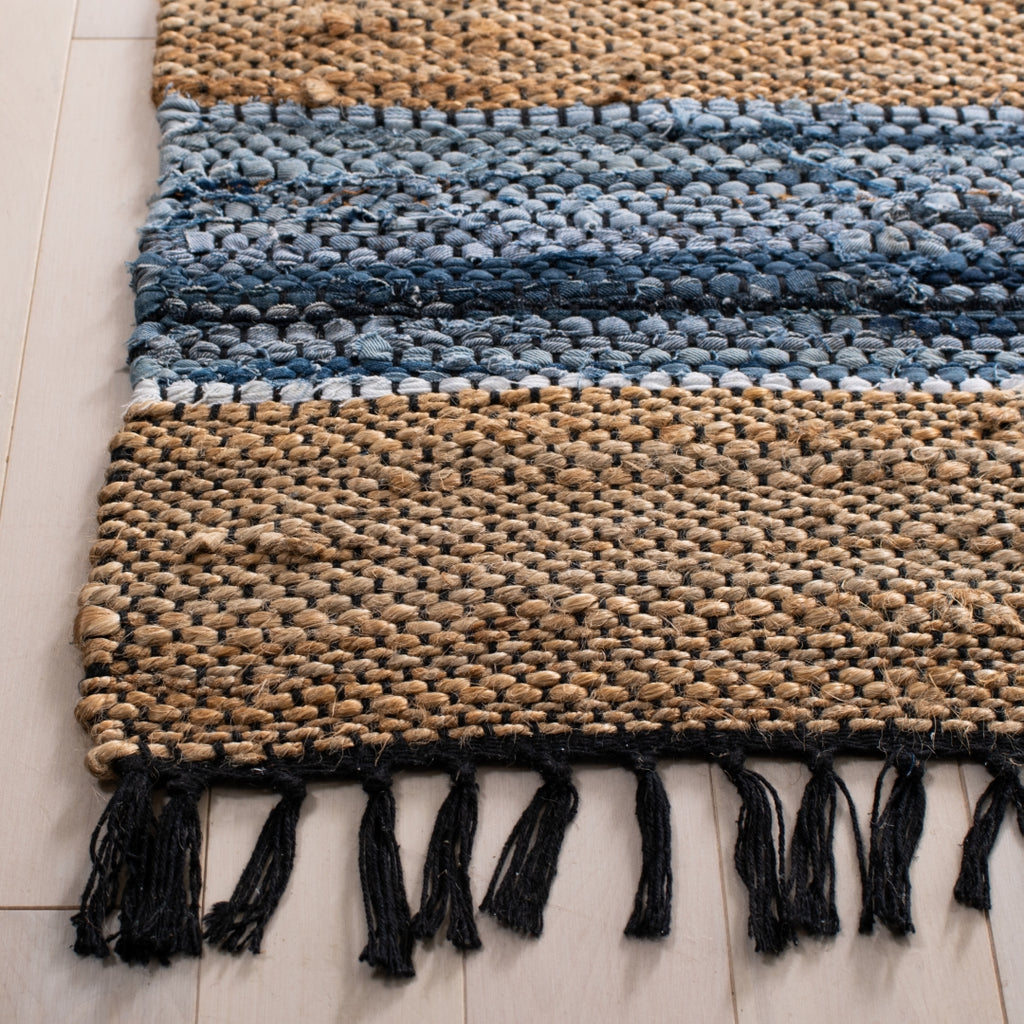 Vintage Leather 601 Hand Woven Pile Content: 70% Leather 30% Jute | Overall Content: 70% Leather 25% Jute 10% Cotton 0 Rug Blue / Natural PILE CONTENT: 70% LEATHER 30% JUTE | OVERALL CONTENT: 70% LEATHER 25% JUTE 10% COTTON VTL602M-5