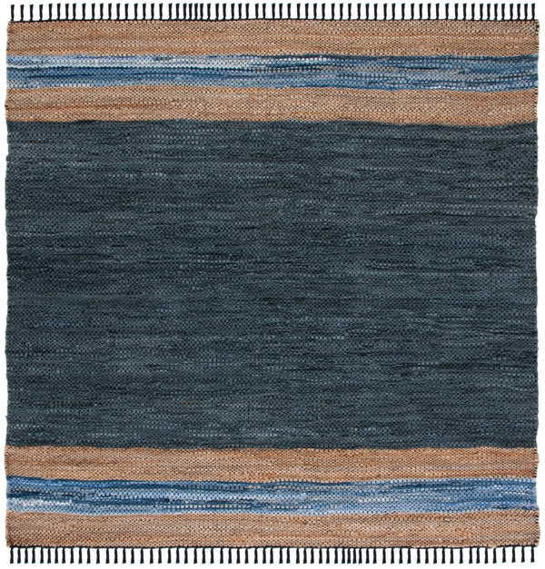 Vintage Leather 601 Hand Woven Pile Content: 70% Leather 30% Jute | Overall Content: 70% Leather 25% Jute 10% Cotton 0 Rug Blue / Natural PILE CONTENT: 70% LEATHER 30% JUTE | OVERALL CONTENT: 70% LEATHER 25% JUTE 10% COTTON VTL602M-6SQ