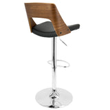 Valencia Mid-Century Modern Adjustable Barstool with Swivel in Walnut and Black Faux Leather by LumiSource