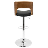 Valencia Mid-Century Modern Adjustable Barstool with Swivel in Walnut and Black Faux Leather by LumiSource