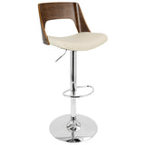 Valencia Mid-Century Modern Adjustable Barstool with Swivel in Walnut and Cream Faux Leather by LumiSource