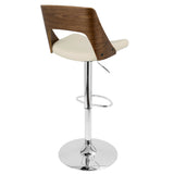 Valencia Mid-Century Modern Adjustable Barstool with Swivel in Walnut and Cream Faux Leather by LumiSource