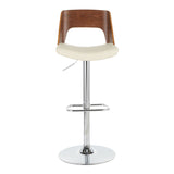 Valencia Mid-Century Modern Adjustable Barstool with Swivel in Chrome, Walnut and Cream Faux Leather by LumiSource - Set of 2