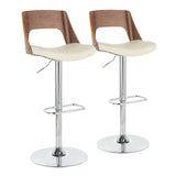 Valencia Mid-Century Modern Adjustable Barstool with Swivel in Chrome, Walnut and Cream Faux Leather by LumiSource - Set of 2