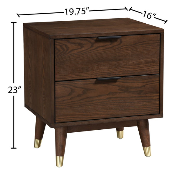 Vance Ash Veneer / Solid Wood / Metal Mid-Century Modern Walnut Night Stand - 19.75" W x 16" D x 23" H