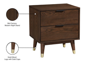 Vance Ash Veneer / Solid Wood / Metal Mid-Century Modern Walnut Night Stand - 19.75" W x 16" D x 23" H