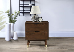 Vance Ash Veneer / Solid Wood / Metal Mid-Century Modern Walnut Night Stand - 19.75" W x 16" D x 23" H