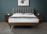 Vance Linen Textured Fabric / Solid Wood / Foam Mid-Century Modern Grey Linen Textured Fabric Queen Bed (3 Boxes) - 63" W x 85" D x 43.5" H