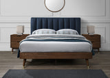 Vance Linen Textured Fabric / Solid Wood / Foam Mid-Century Modern Navy Linen Textured Fabric King Bed (3 Boxes) - 80" W x 85" D x 43.5" H