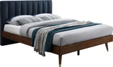 Vance Linen Textured Fabric / Solid Wood / Foam Mid-Century Modern Navy Linen Textured Fabric Queen Bed (3 Boxes) - 63" W x 85" D x 43.5" H