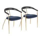 Vanessa Contemporary Chair in Gold Metal and Blue Velvet with Black Wood Accent by LumiSource - Set of 2