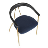Vanessa Contemporary Chair in Gold Metal and Blue Velvet with Black Wood Accent by LumiSource - Set of 2