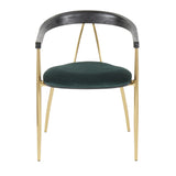 Vanessa Contemporary Chair in Gold Metal and Green Velvet with Black Wood Accent by LumiSource - Set of 2