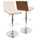 Vasari Mid-Century Modern Adjustable Barstool with Swivel in Chrome, Walnut and Cream Faux Leather by LumiSource - Set of 2