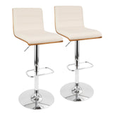 Vasari Mid-Century Modern Adjustable Barstool with Swivel in Chrome, Walnut and Cream Faux Leather by LumiSource - Set of 2
