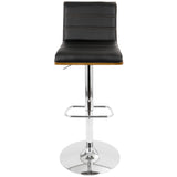 Vasari Mid-Century Modern Adjustable Barstool with Swivel in Walnut and Black Faux Leather by LumiSource