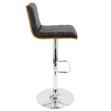 Vasari Mid-Century Modern Adjustable Barstool with Swivel in Walnut and Black Faux Leather by LumiSource