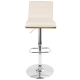 Vasari Mid-Century Modern Adjustable Barstool with Swivel in Walnut and Cream Faux Leather by LumiSource