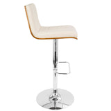 Vasari Mid-Century Modern Adjustable Barstool with Swivel in Walnut and Cream Faux Leather by LumiSource