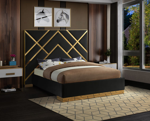 Vector Velvet / Engineered Wood / Metal / Foam Contemporary Black Velvet Queen Bed - 81.5" W x 85.5" D x 68" H